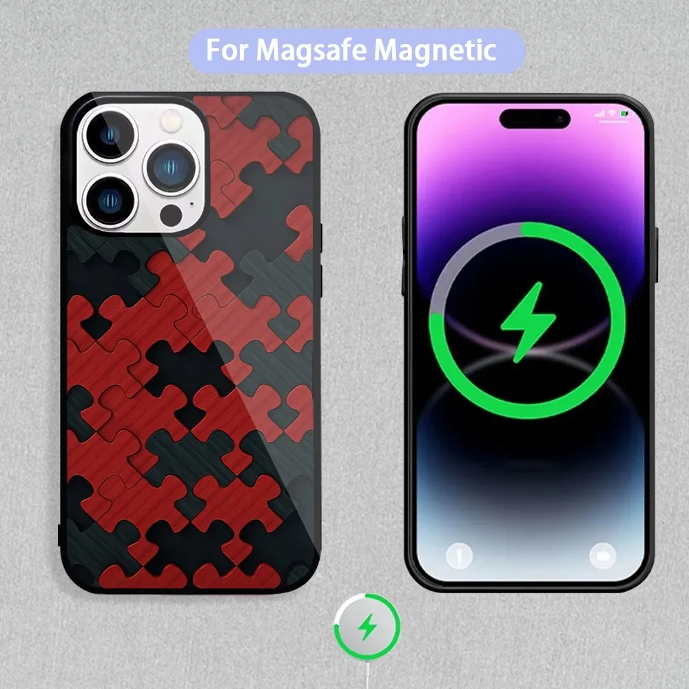 Interesting Puzzle Phone Case For Magnetic Inductive Charging iPhone 11 12 13 14 15 Max Pro Mini Plus Shell