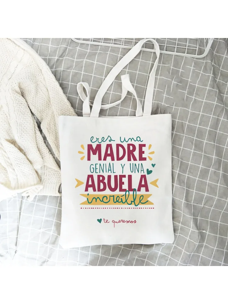 Abuela Letter Print Tote Bag Canvas Large Capacity Shopping Bag Portable Casual Fashion Handbags Mothers Day Gift for Grandma — zdjęcie 2