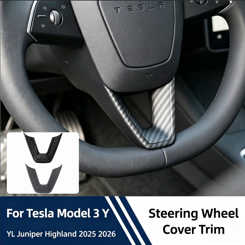 For Tesla Model 3 Y YL Juniper Highland 2025 2026 Steering Wheel Patch U-shaped Protective Cover Trim Sticker ABS Carbon Fiber
