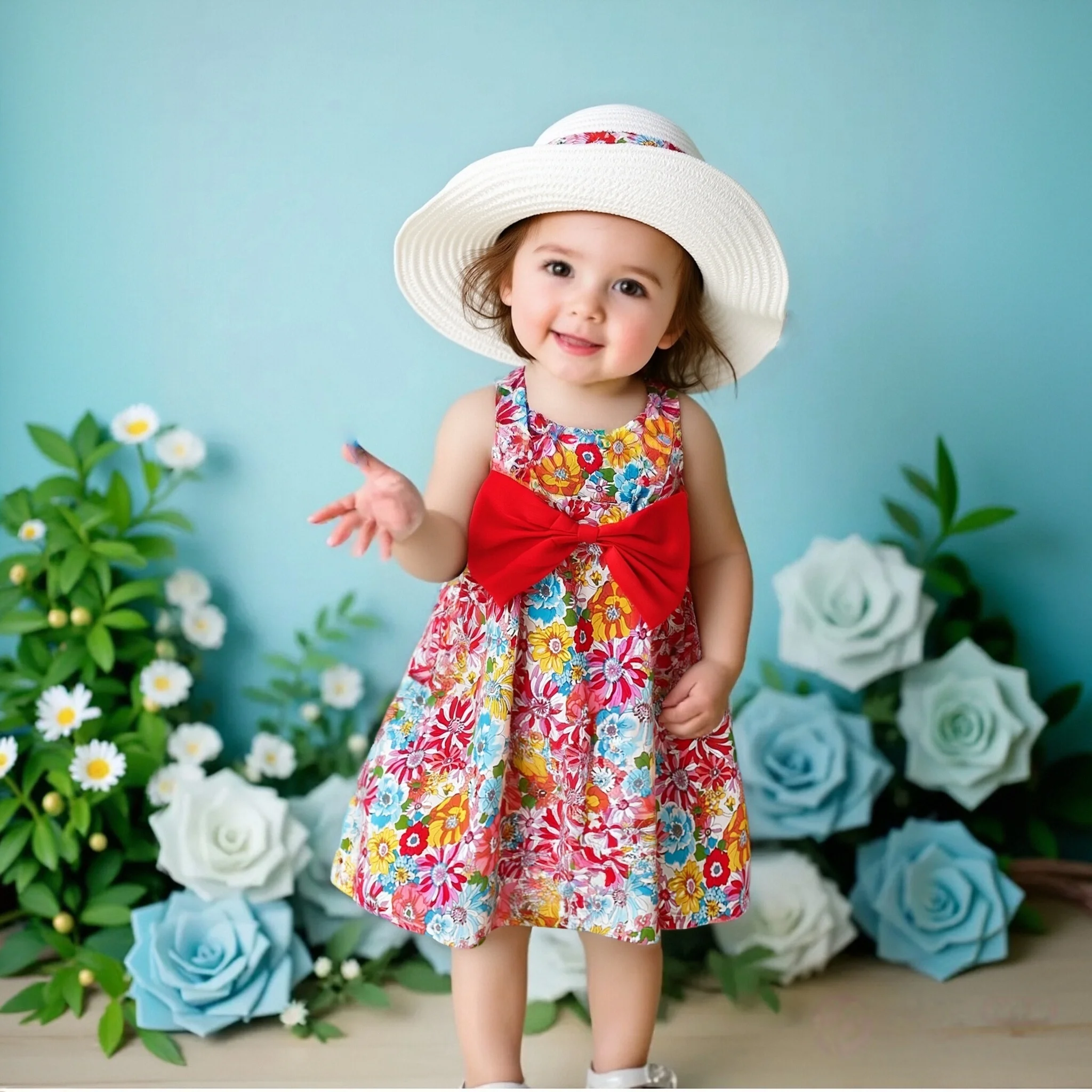 

Girls Dresses Summer Cotton Bow Print Strapless Baby Girl Dress Cute Casual Beach Baby Girl Clothing With Hat