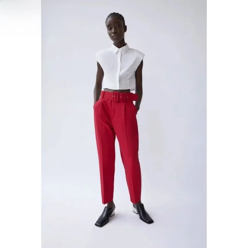 

Spring 2023 Women's High Waist Casual Pants Faionable Versatile with Belted Straight Leg Trousers for Busin Casua...