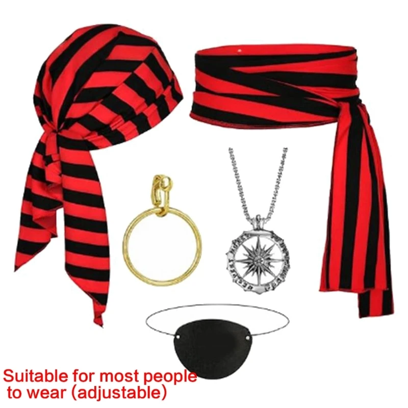 Pirate Costume Accessories Set Pirate Head Scarf,Sash Earrings Eye Patches Halloween Medieval Renaissances Costumes