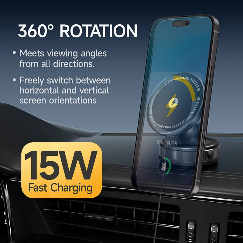 

T29W Magnetic Wireless Charger Car Phone Holder 15W Fast Charging Mount Stand For IPhone 17 16 15 Samsung Xiaomi Smartphone