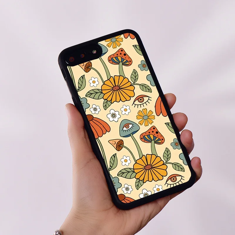 Wildflower Phone Case Cover for iPhone 6 6S 7 8 Plus X XS XR 11 12 13 14 15 Mini Pro Max 70s Psychedelic Mushrooms & Florals