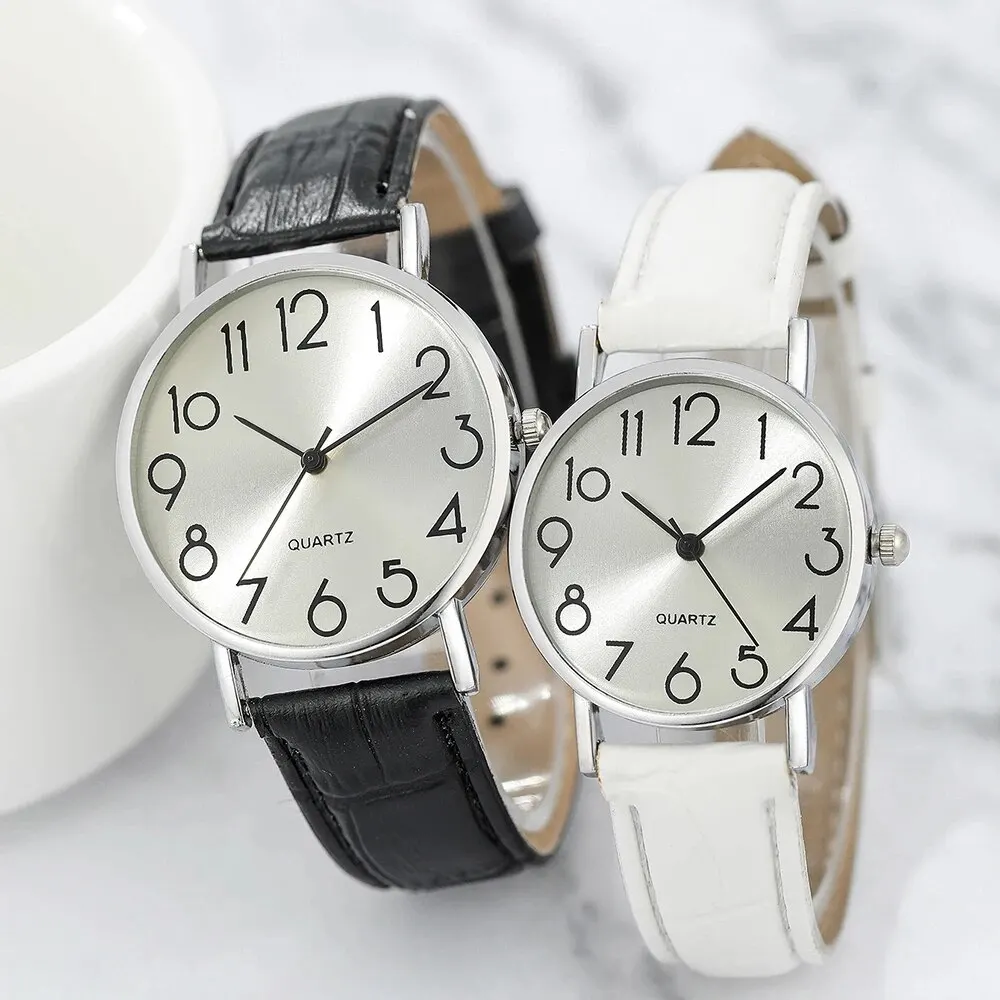 4pcs Couple Quartz Watch Bracelet Set Couple Fashion Black White Leather Strap Quartz Watch Woven Infinity Bracelets Set