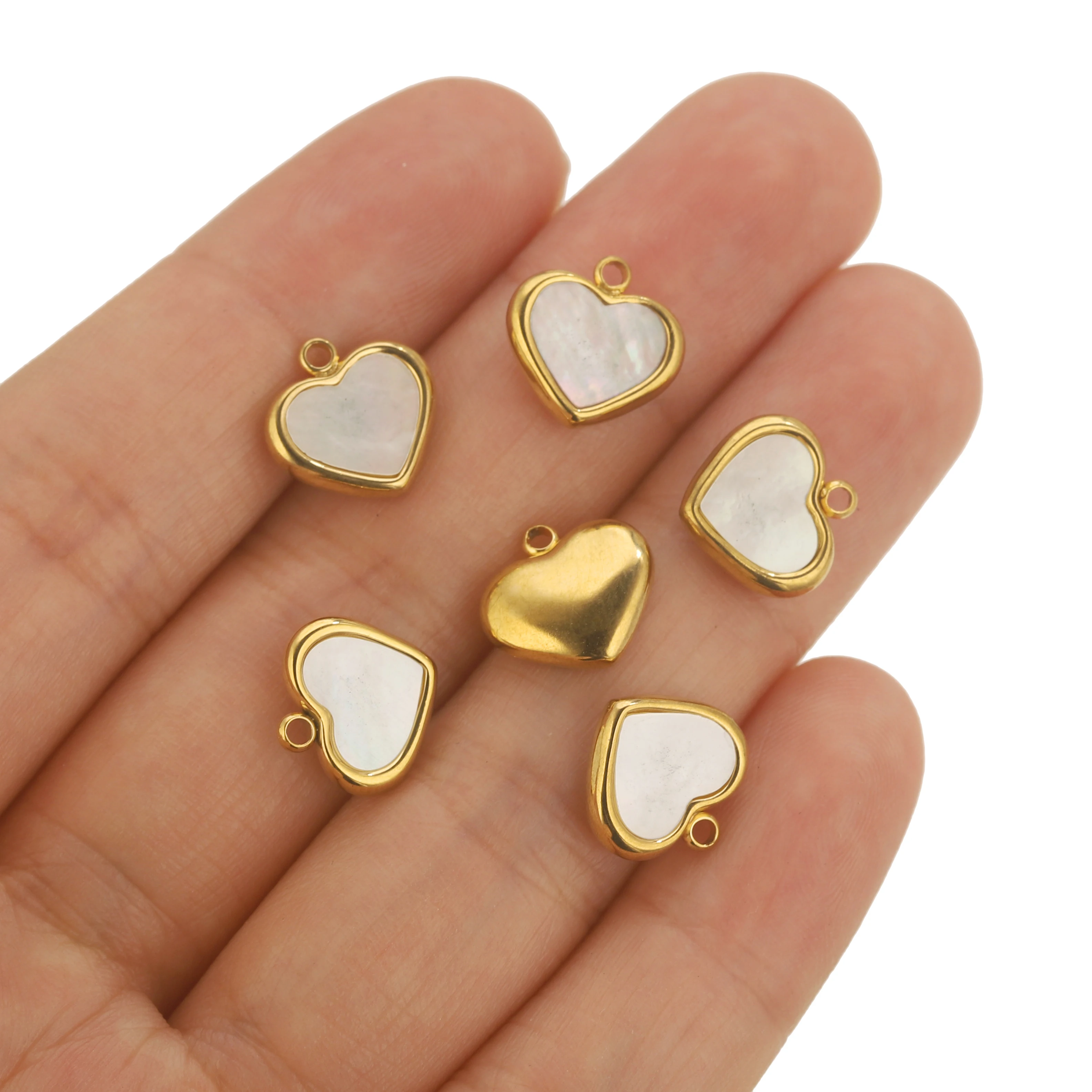 5 قطعة الفولاذ المقاوم للصدأ على شكل قلب اللؤلؤ قذيفة مناسبة عقد دي اي واي سوار قلادة صنع المجوهرات الإكسسوارات الحرفية بالجملة