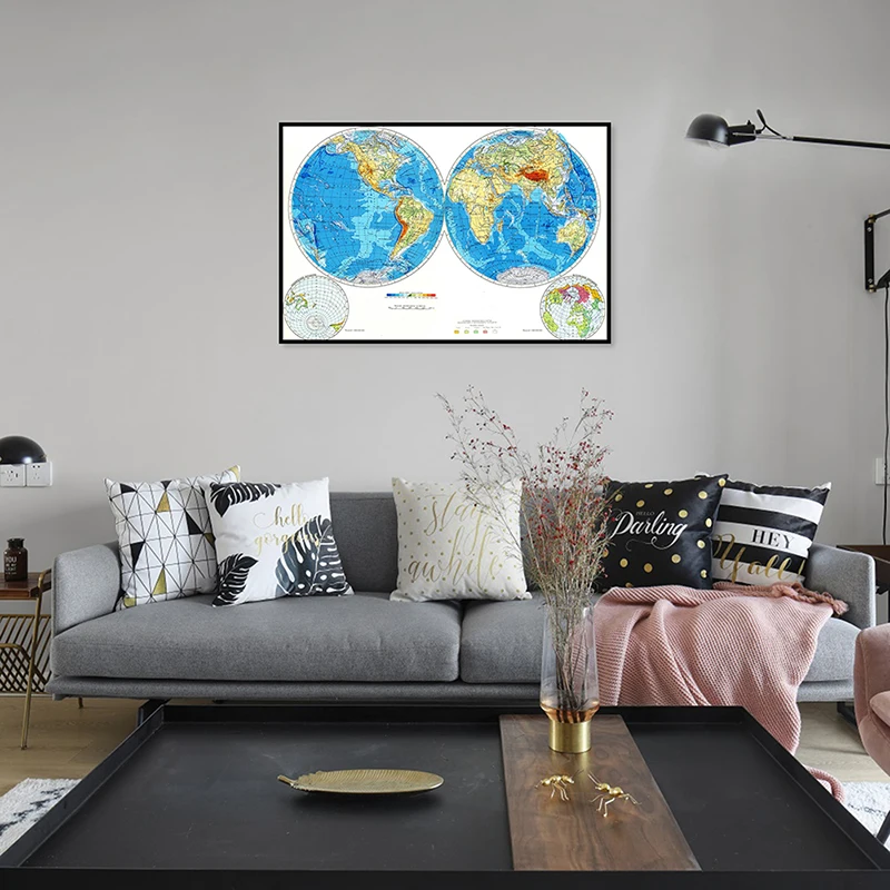 Mappa del mondo russo 59*42cm spray Canvas geographic Artistic background cloth Living Room Wall Sticker Decor forniture educative