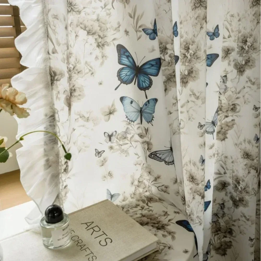 Tulle American Print Butterfly Element Atmosphere Decor Curtains For Living Room Bedroom Dining Study Romantic Grace Custom Size