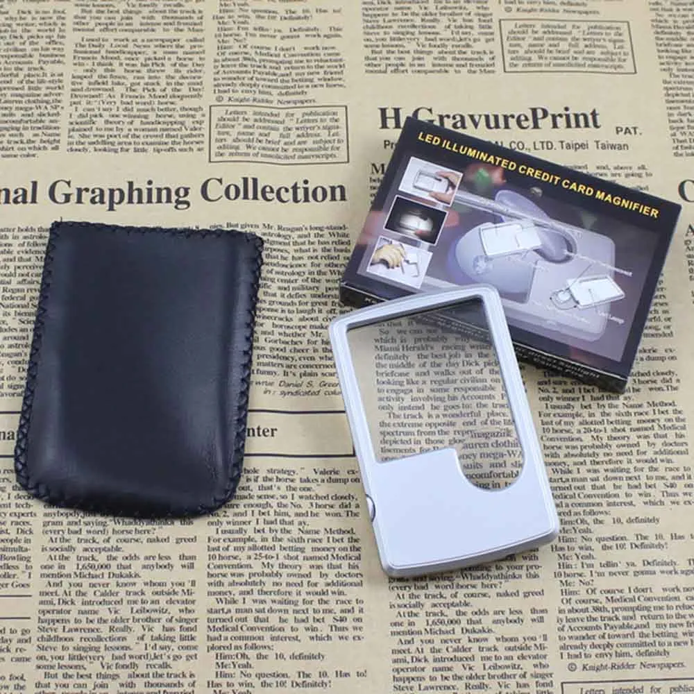 Magnifier Loupe with Leather Case Ultra-Thin Portable Square Magnifying Glass with LED Light Multiuse Dark Night Reading Tools