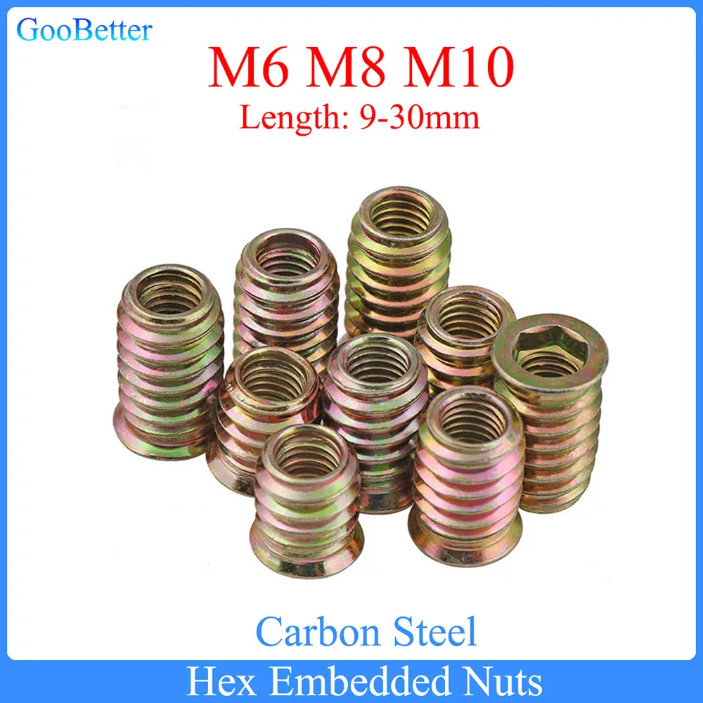 

Hex Embedded Nuts M6 M8 M10 Carbon Steel Countersunk Hex Socket Drive Threaded Insert Nuts Fastener Connector for Wood Furniture