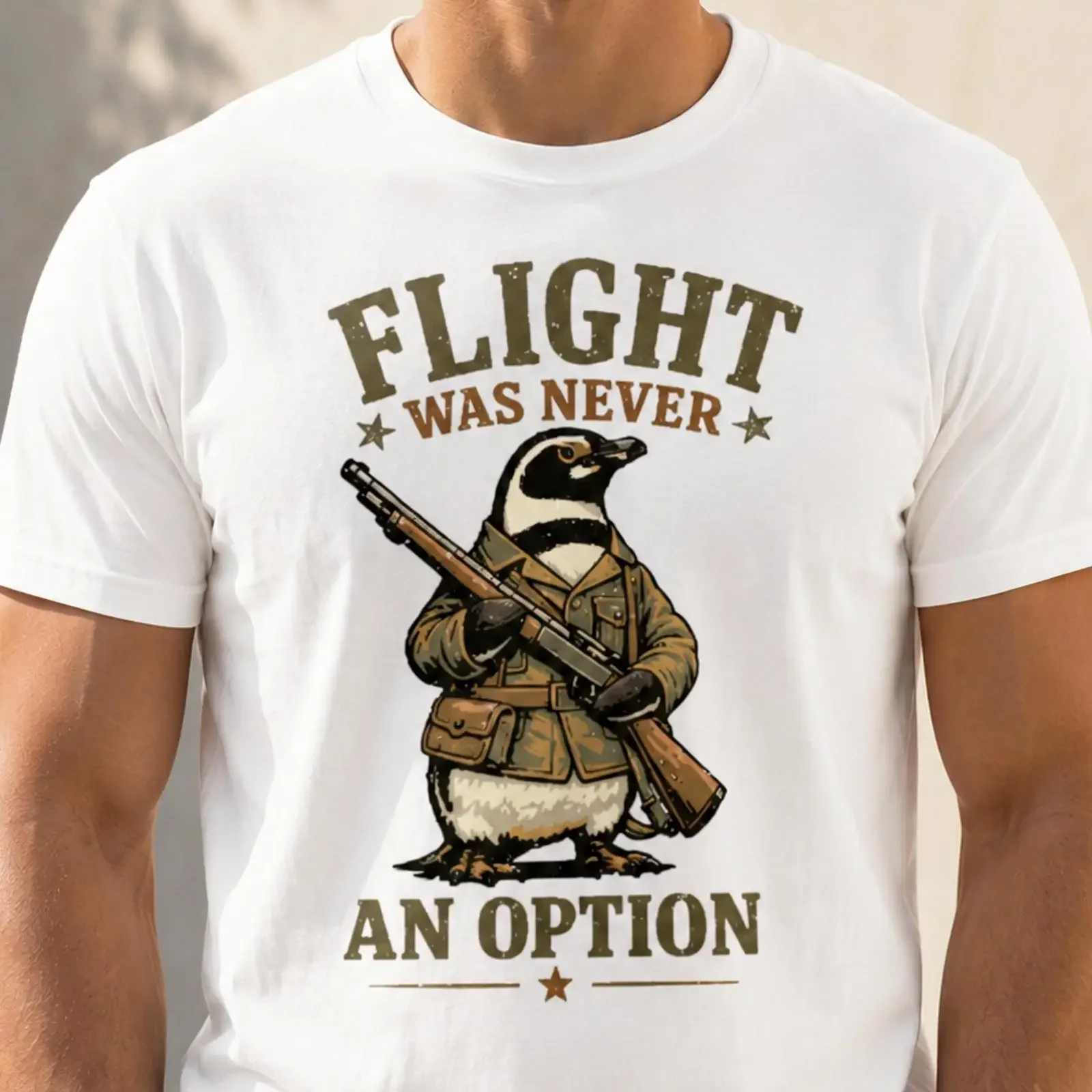 Funny Military Tactical Penguin T Shirt Flight Was Never An Option Armed Meme for Lover vintage Washed fashion graphic