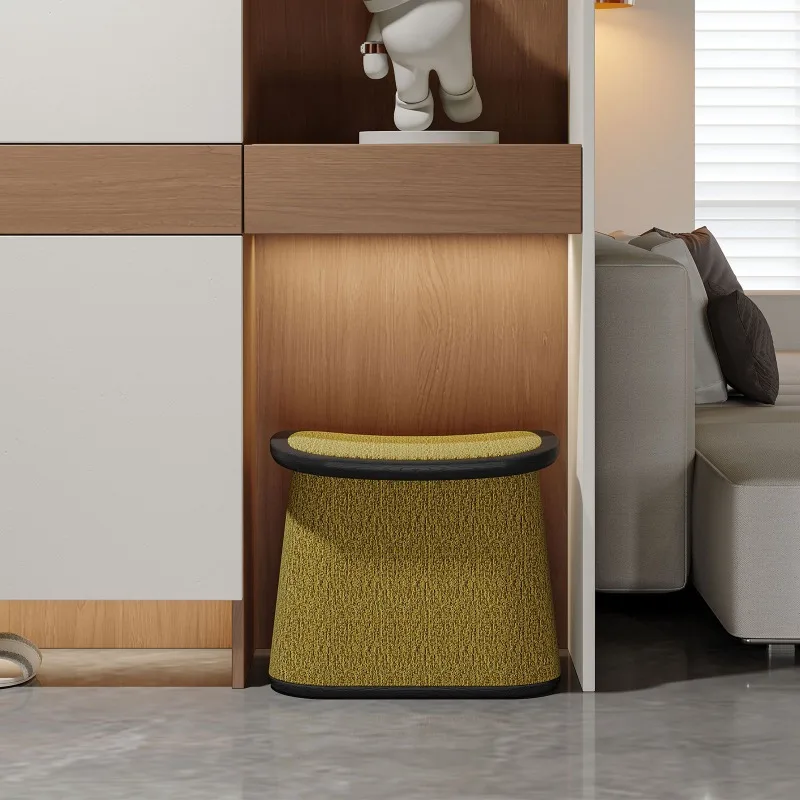 High-end light luxury ash solid wood low stool, tea stool, modern simple household bedroom fabric saddle stool, dressing stool