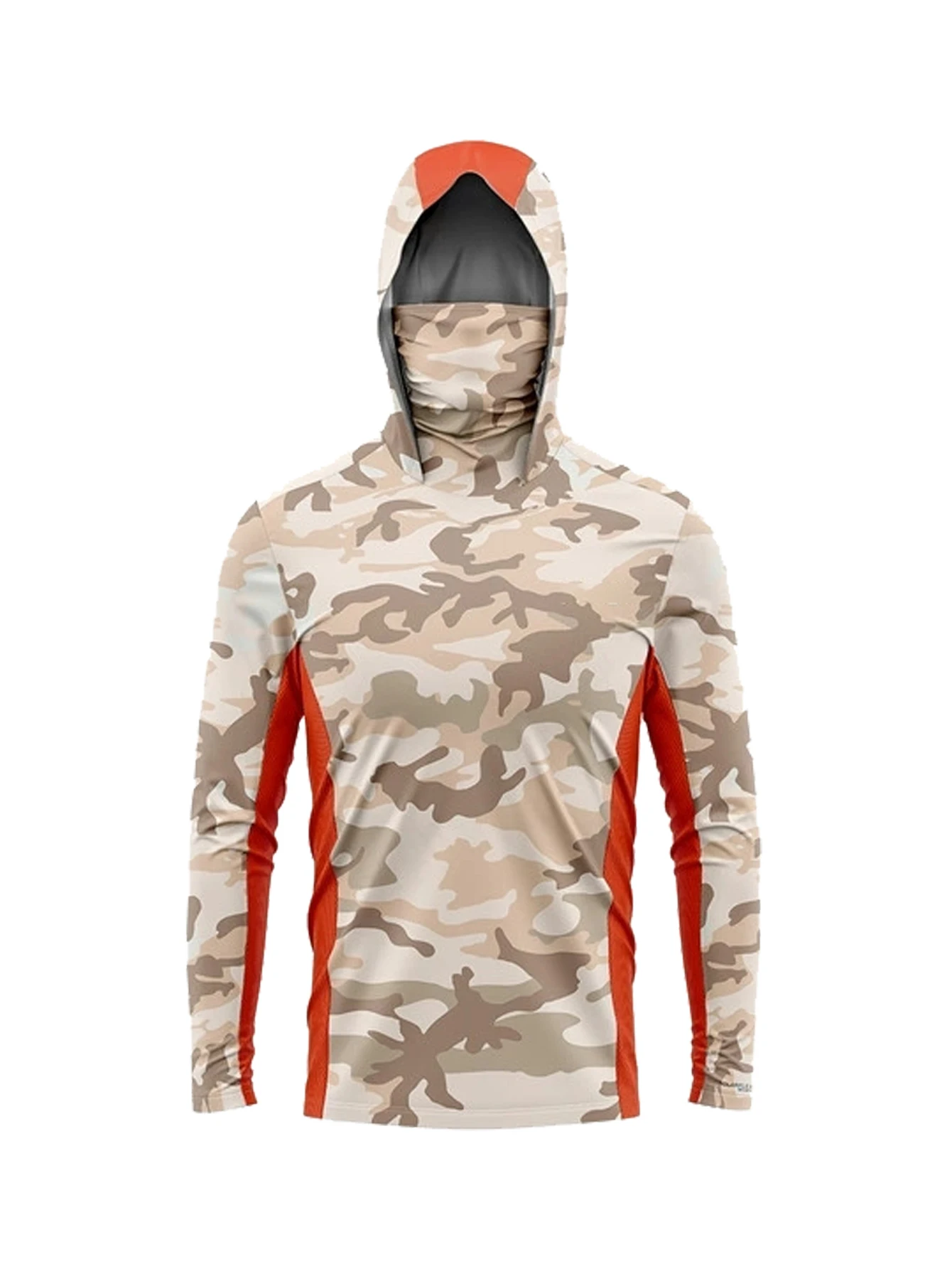 UPF50+ Sun-Protective Men Fishing Hoodie Dark Ocean Camouflage Print Face Gaiter Quick Dry Lightweight Fishing Tee view 5