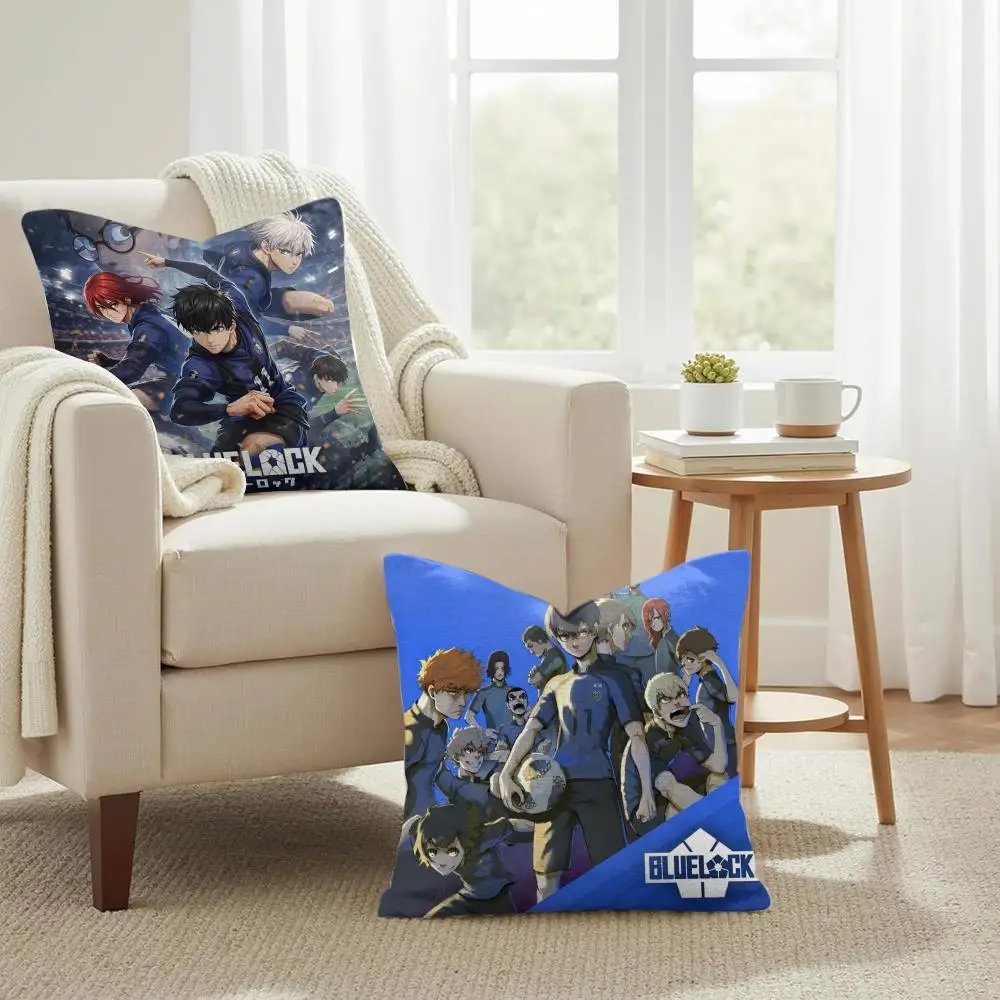 B-Blue L-Lock Cushion Cover Natural Linen Organic Fabric Double-Sided Printing Sofa Home Decor Gift Pillow Cover