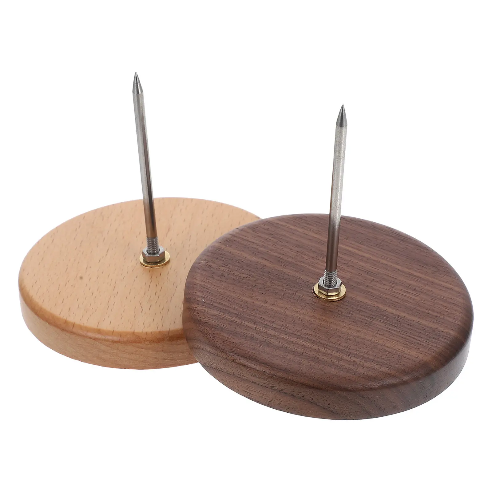 2Pcs Wooden Base Metal Ticket Spike Holder for Restaurant Kitchen Office Desktop Receipts Menus Checks Bills Notes Paper