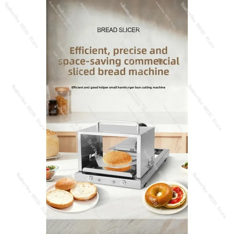 Manual Commercial Bread Slicer Burger Cutter, Adjustable Thickness Stainless Steel Blade for Sandwich Bun Toast