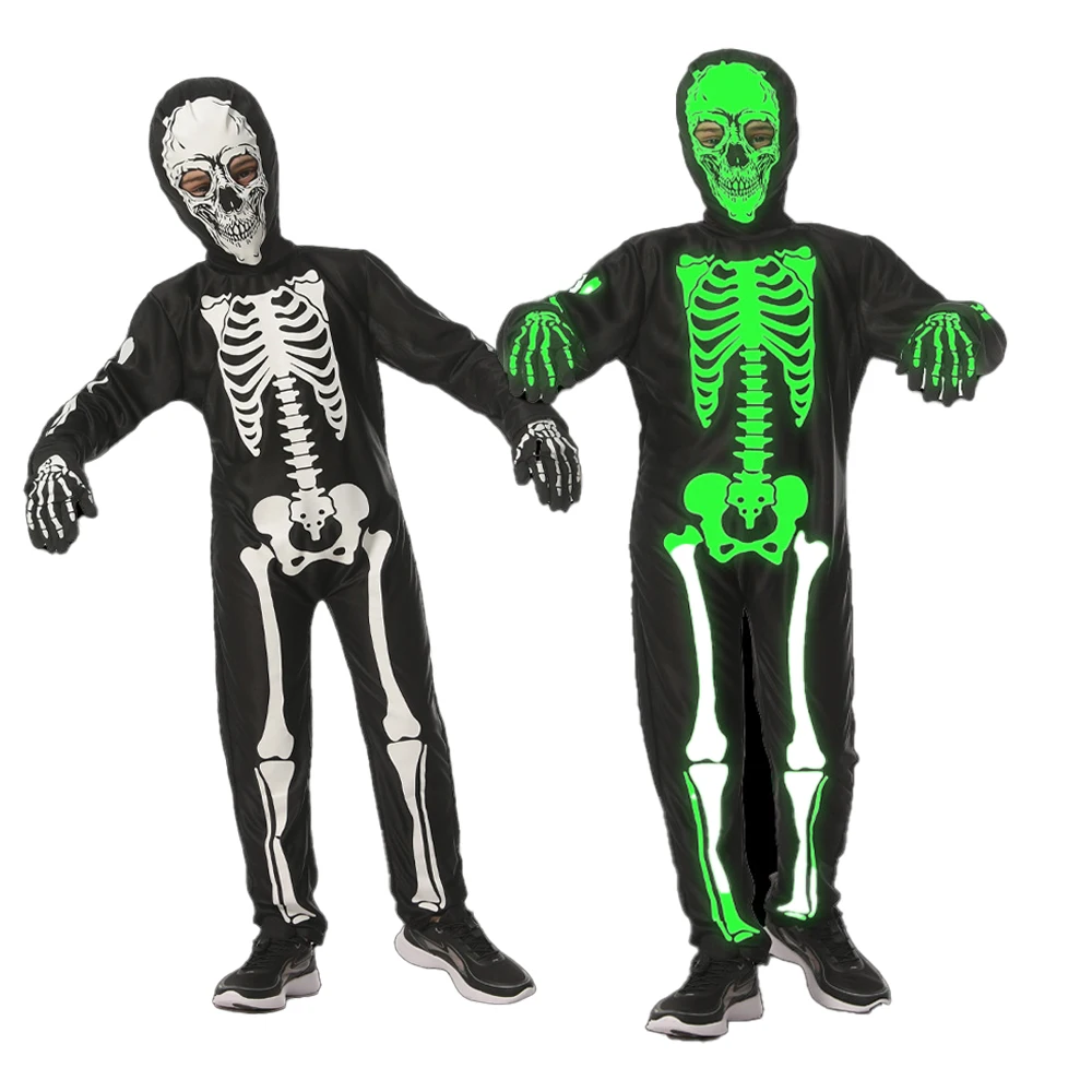 

Children Skeleton Halloween Costumes Cosplay Horror Glow in The Dark Zombies Skull Kids Party Carnival Purim Jumpsuit Costume