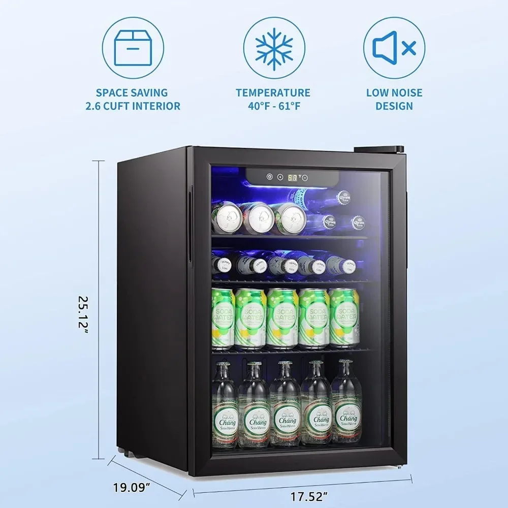 i Fridge-95 Can Beverage Refrigerator Wine Cooler Clear Front Glass Door Small Drink Touch Screen for Soda Bee