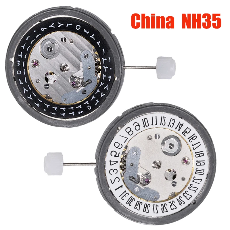 China NH35 Uhrwerk mit weißem Kalender bei 3 Uhr/6 Uhr, Ersatz für japanisches NH35 mechanisches Uhrwerk, Uhrenzubehör