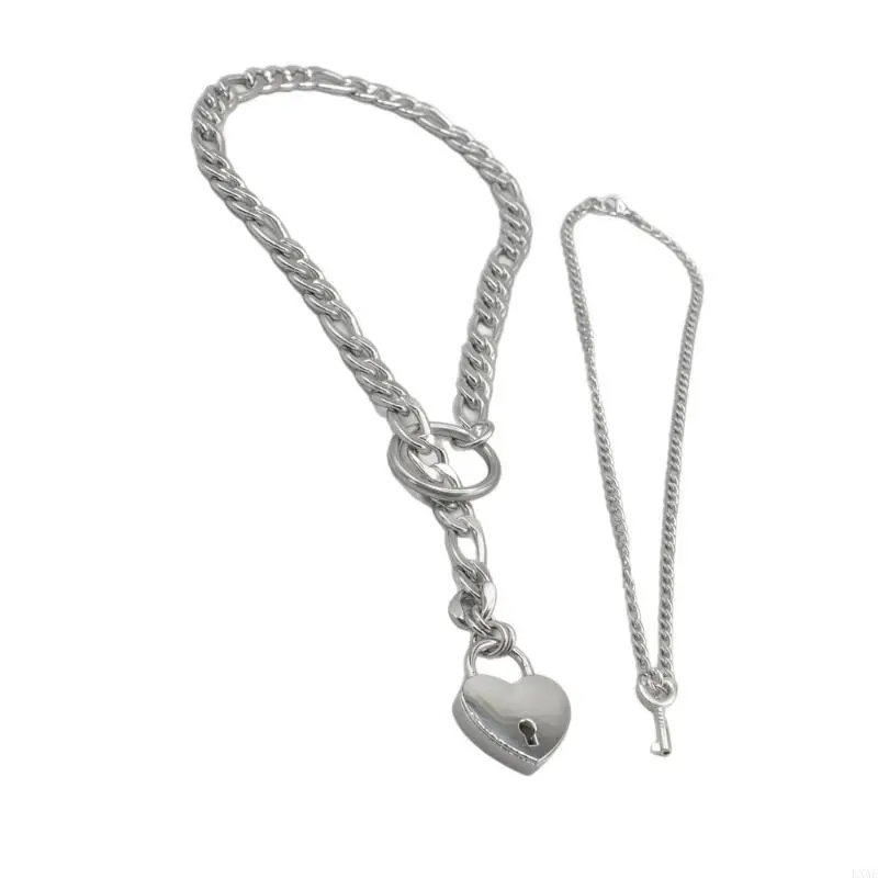 Pack of 2 Versatile Necklaces Stainless Steel Heart Lock and Pendant Jewelry
