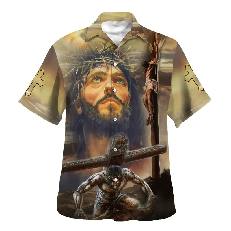 2024 neuer Glaube über Angst Hawaii Shirt Jesus Kurzarm Herren Damen Strand hemden Sommer coole Blumen hemd Tops Kleidung