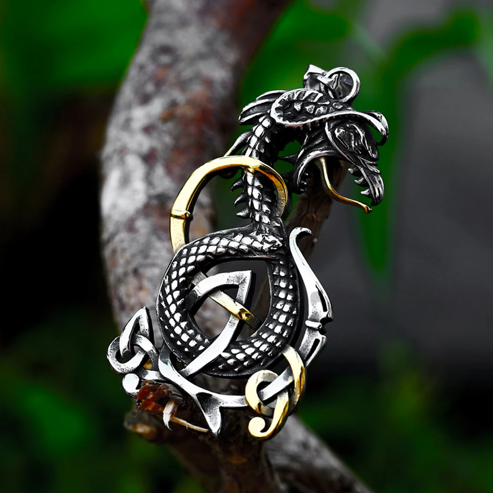 Vintage Nordic Viking Dragon Necklace Stainless Steel Men's Punk Fashion Classic Viking Pendant Necklace Hip Hop Biker Jewelry