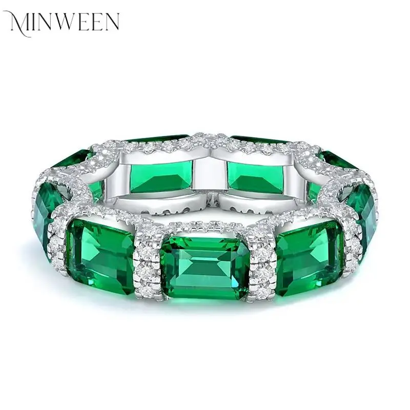 MINWEEN18K Gold Plated Lab Grown Emerald 3EX VVS 5*7MM Green Sapphire Ring Fine Jewelry 925 Sterling Silver