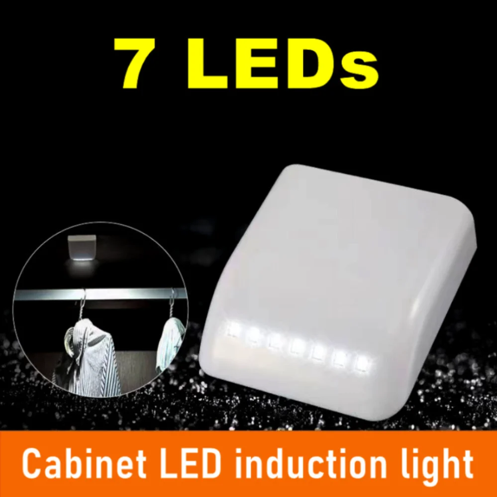 10 Pcs Auto 7 LED PIR Induction Closet Lamp Motion Sensor Night Light Under Cabinet Drawer Light Battery Powered for Cupboard