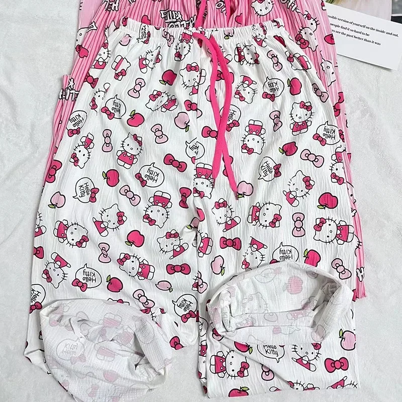 Sanrioed Hello Kittys Pants Summer Loose Thin Pajamas Cute Anime Pajamas Multi-color Home Pants Comfortable Casual Girl Gift