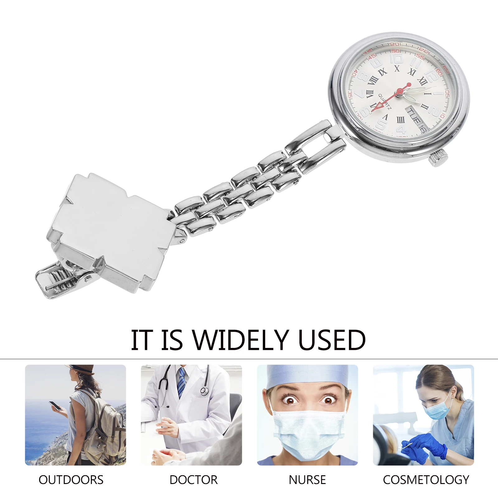 1 pc Nurse Pocket Medical Clip Chest Watch Portable Dual Calendar Alloy Timepiece Glass Face Durable For Kids Elderly Gift