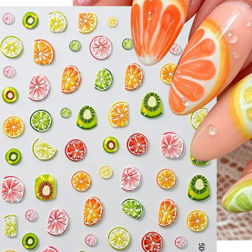 1PC 5D Summer Lemon Nail Sticker Kawaii Cherry Kiwi Grapefruit  Self-Adhesive Nail Decals DIY Fruit Sliders Manicure Decoration