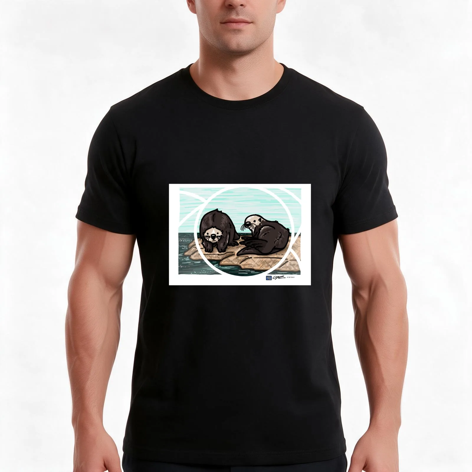 Otter Visions T-Shirt, Summer Casual Cotton Tee, Oversized Streetwear Tops, Vintage Graphic Print, Loose Fit Short Sleeve