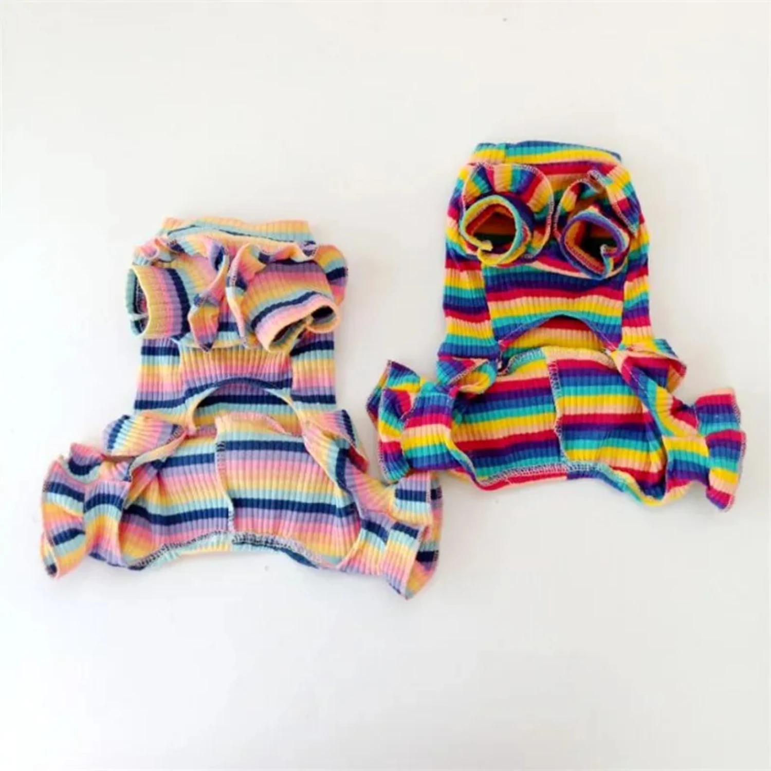 Rainbow Strip Puppy Clothes Cherry Pattern Dog Hoodies Jumpsuit Princess Pajamas  Small Medium Dogs Yorkshire Pet Cat Pyjamas