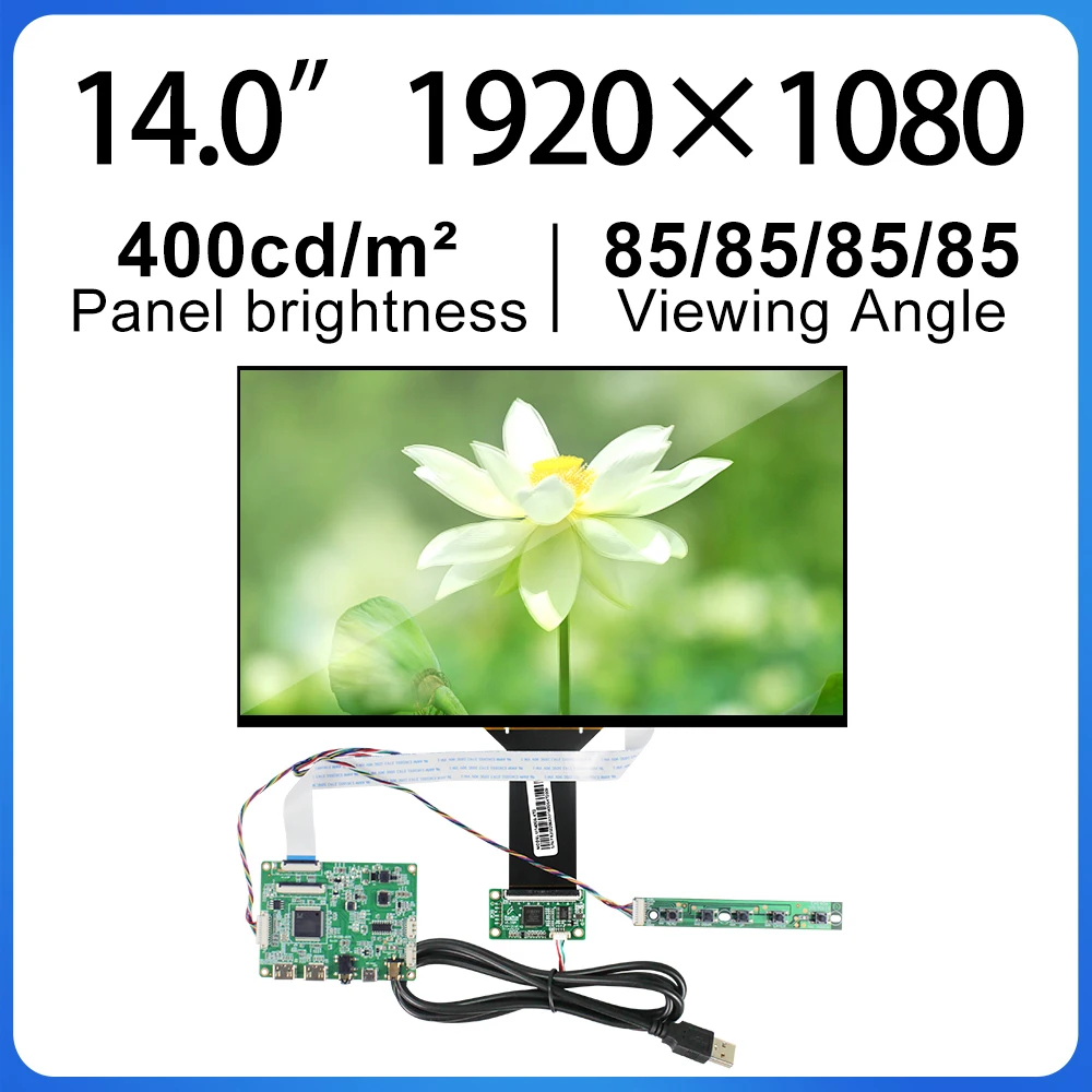 LCD Display 14 Inch 1920*1080 400 Nits Luminance Display IPS Automotive Outdoor Project Touch Screen