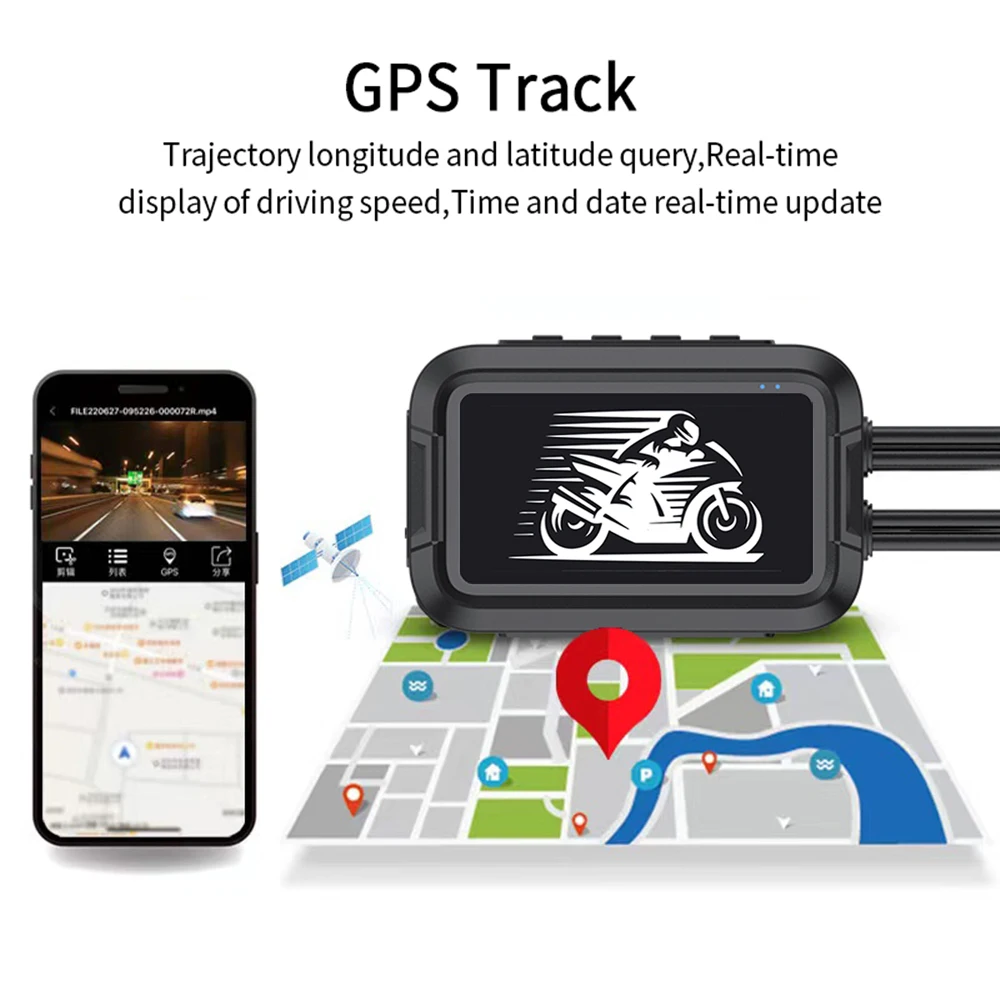 풀 HD 와이파이 GPS 오토바이 DVR 대시 캠 박스, 스크린 없음, 전신 방수 오토바이 카메라 녹음기, 전면 및 후면 듀얼 1080P