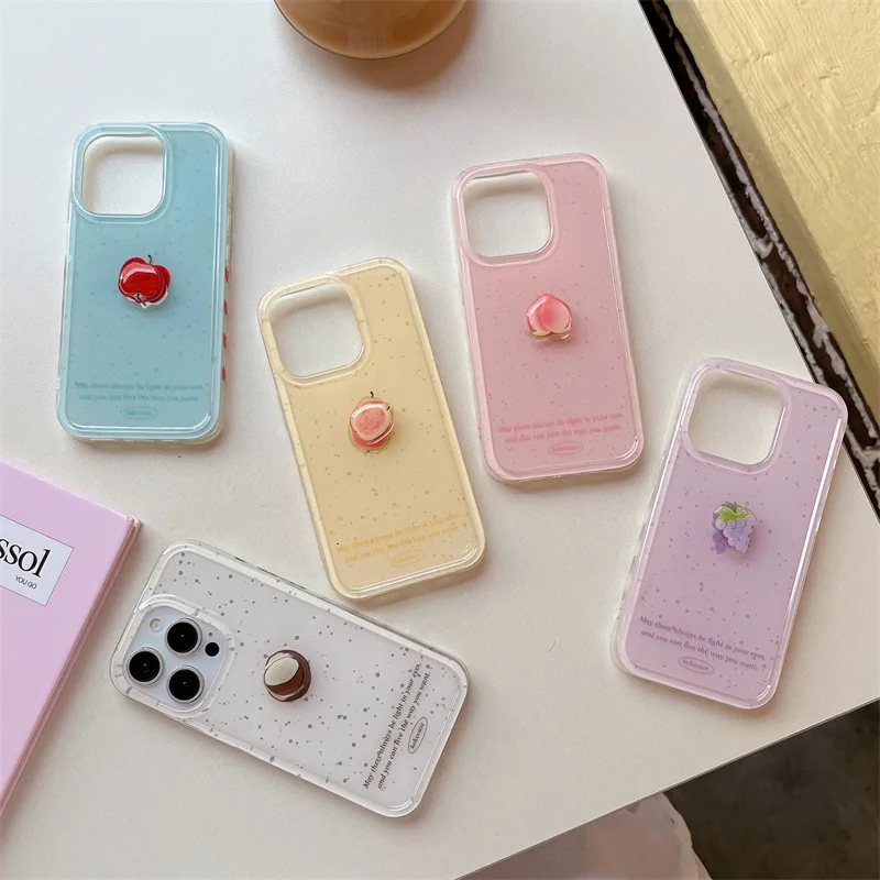 الفاكهة العنب الخوخ جوز الهند كول تدوير قوس قذيفة جراب هاتف آيفون 16 15 14 13 برو ماكس حافظة لطيف الكرتون غطاء مقاوم للصدمات