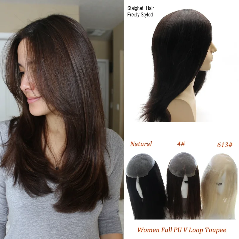 Human Hair PU Base Women Hair Replacement 7x9 16inch Hand-Tied Topper Ready Stock 72H Delivery Color 1B #4 #613 Wholesale