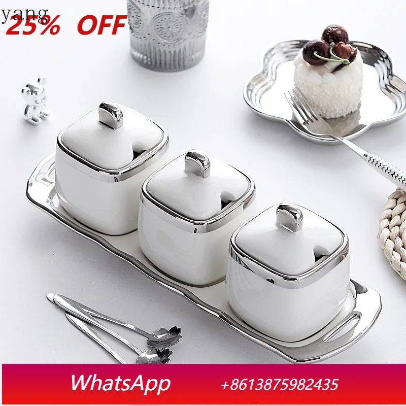 

LMM Household Kitchen Supplies Seasoning Box Light Luxury Seasoning Jar with Lid Ceramic Set