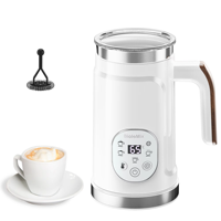 BioloMix Upgraded 5-in-1 LED Touch Screen Milk Frother for Lattes & Coffee, Hot And Cold Foam Maker