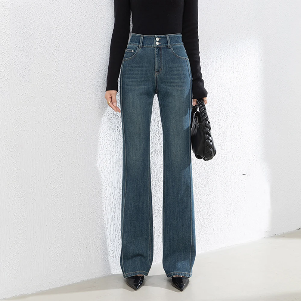 2026 new stretch denim jeans women's slimming-fit long floor-length fashion slightly flared jeans for autumn winter thicken