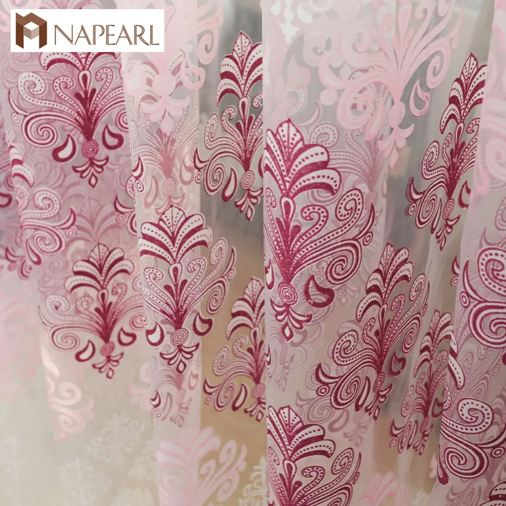 NAPEARL European Style Luxury Window Curtain Printed Tulle Fabric for Living Room Kitchen Ready Made Cortinas Kids