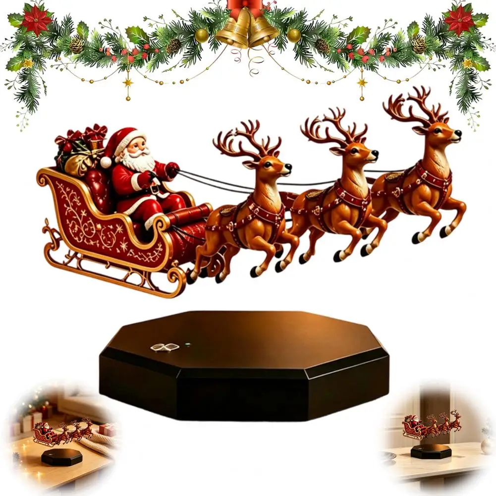 Floating Santa Sleigh, Santa Flying Sleigh Magnetic Levitation Christmas Decorations, Floating Santa Claus Tabletop Ornament