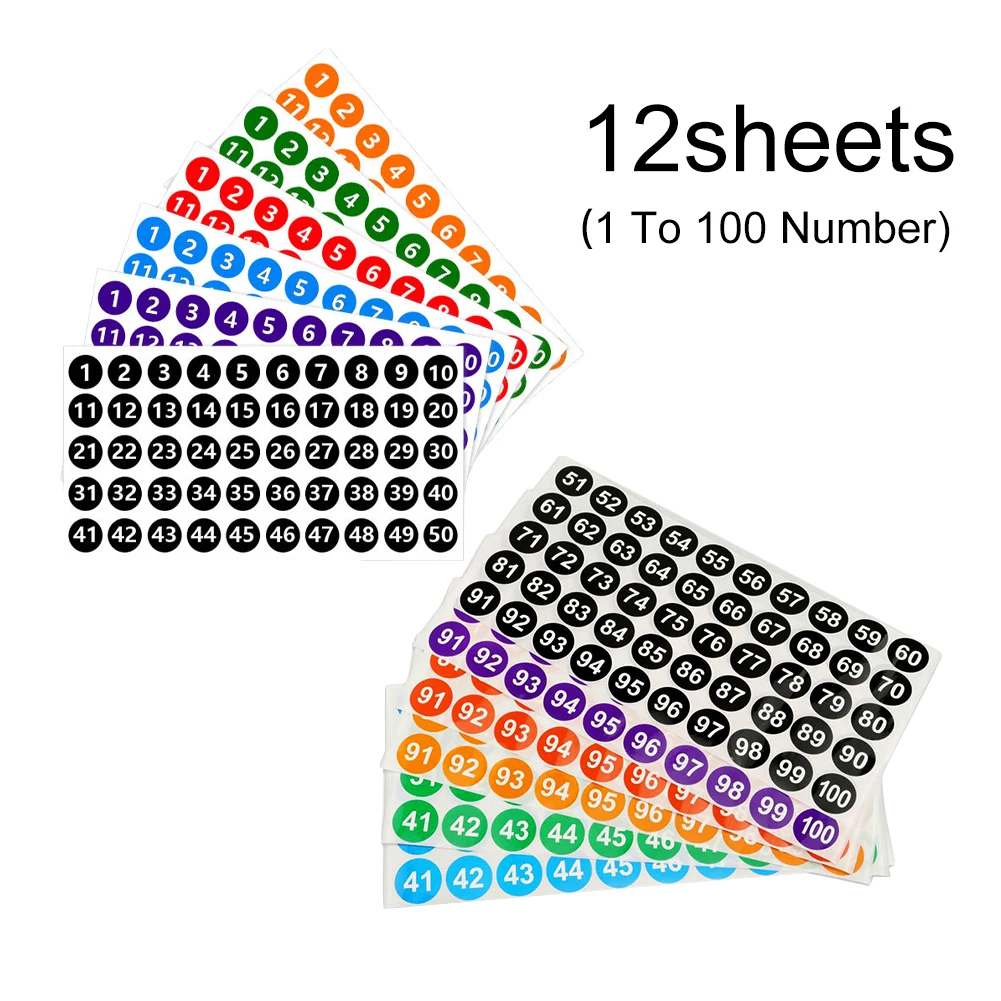 12sheets/600pcs 1 To 100 Number Sticker Set Consecutive For Planner Waterproof