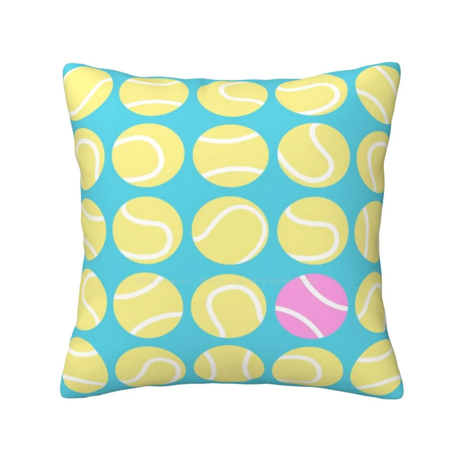 Pink Tennis Ball In The Pack Throw Cushion Pillow Cover Tennis Balls Racket Sports Pattern Yellow Pink Graphic Design Summer