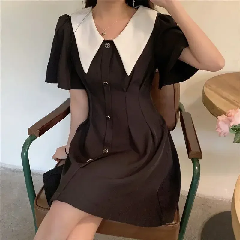 Kawaii Woman Dress Short Satin Fairy Chiffon Cute Silk Dresses for Women 2024 Black Clothes Mini One-piece Y2k Hot Cotton Trendy