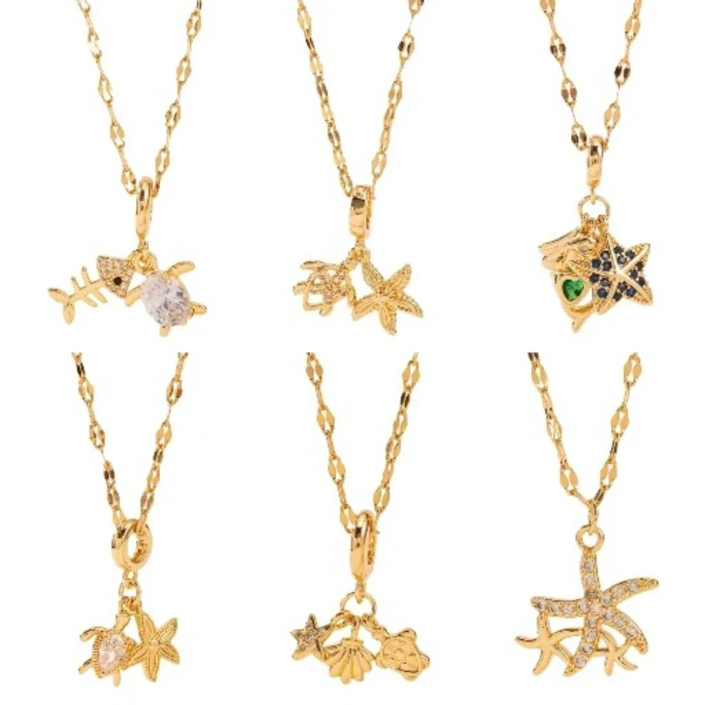 1Pc Scallop Shell Dolphin Starfish Spacer Beads Pendant Lip Chain Necklace, Fashion Neck Jewelry,