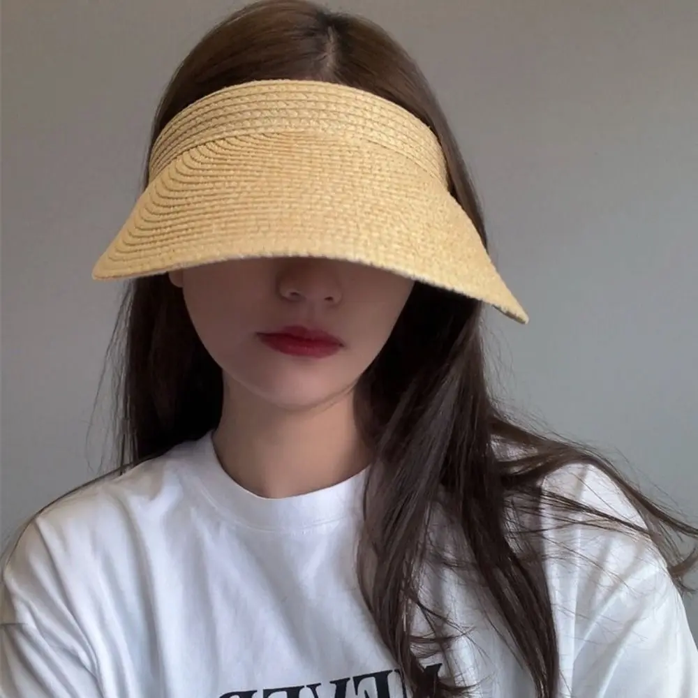 Fashion Anti-UV Summer Visors Hat Raffia Breathable Sun Hat Empty Top Weaving Beach Straw Hats for Outdoor Hiking