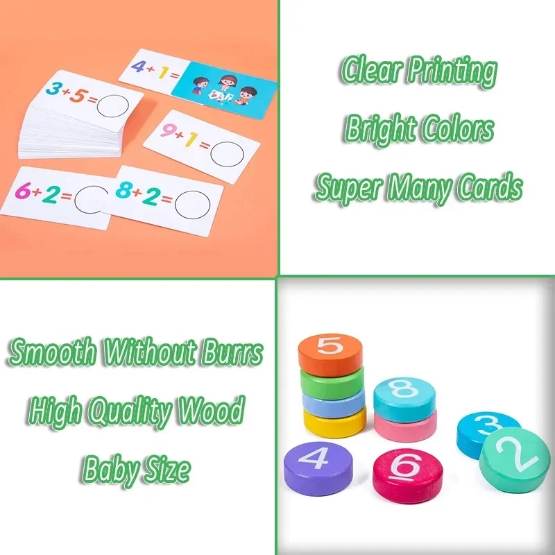 Zabawki Montessori dla dzieci, karty do nauki matematyki, gry w dopasowywanie, dodawanie, odejmowanie, nauka liczenia dla dzieci w wieku przedszkolnym.