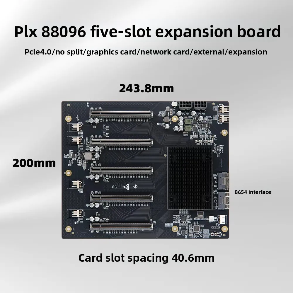 PLX 88096 PCIe 4.0 5-Slot GPU Expansion Baseplate Card Multi-GPU 5x PCIe 4.0 X16 Switch Board SFF-8654 SlimSAS Uplink For Server