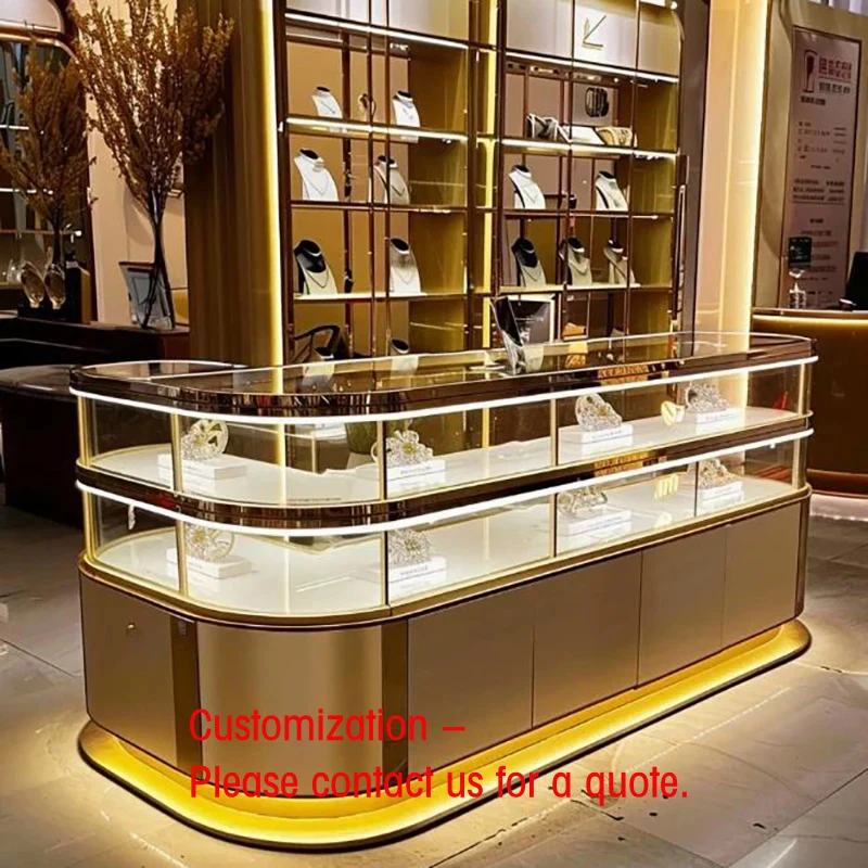 custom.Luxury Jewelry Display Tempered Glass Metal Construction LED Lighting Customizable Color/Size Multi-Options R